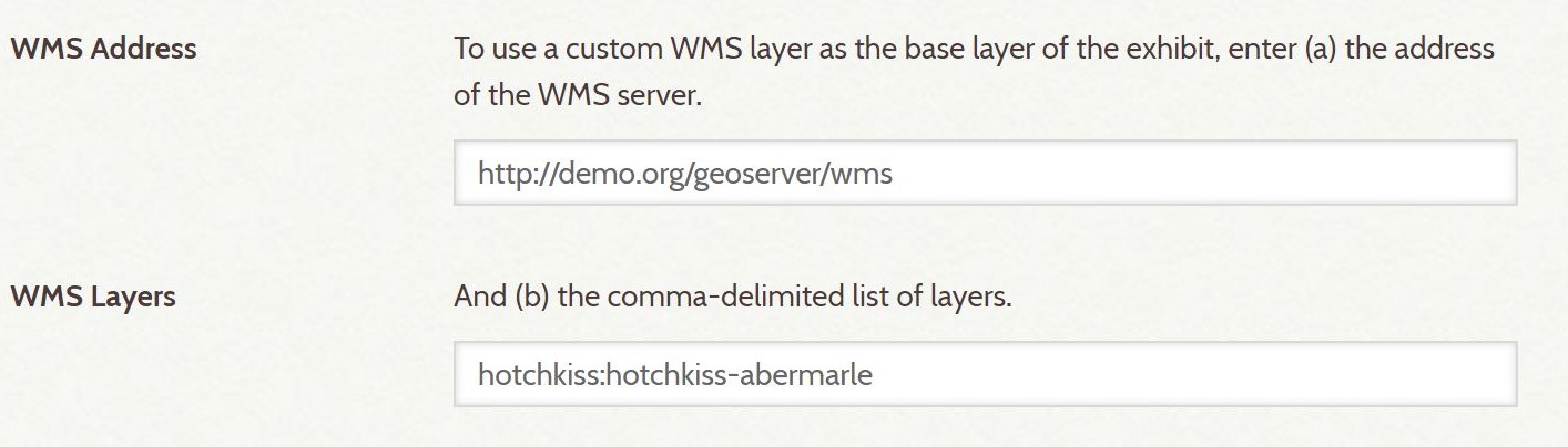 Screenshot of WMS Address and Layers fields