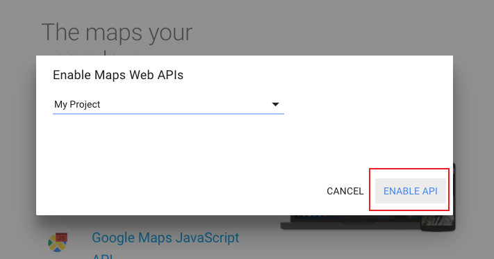 Screenshot of Enable API Button